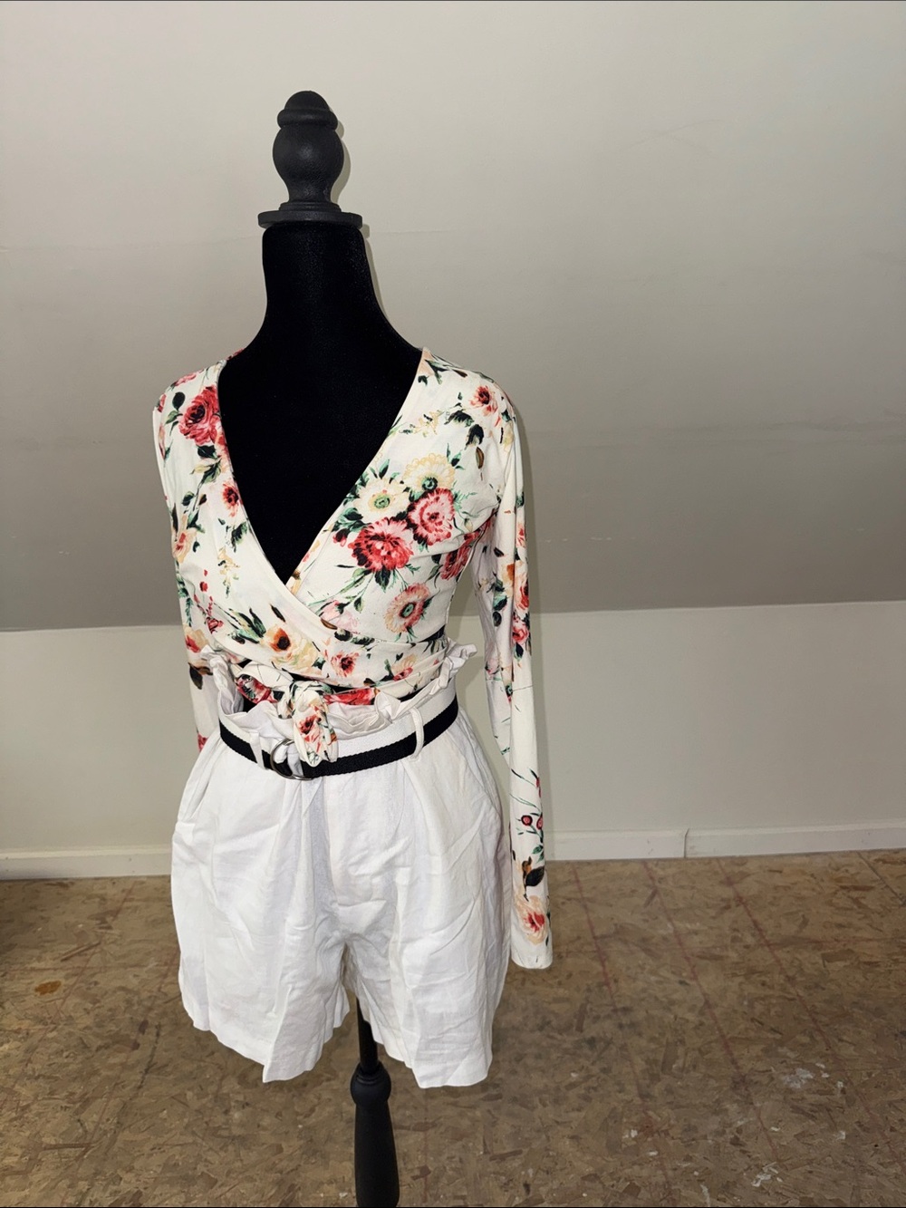 Floral Wrap Long-Sleeve Top - White Floral